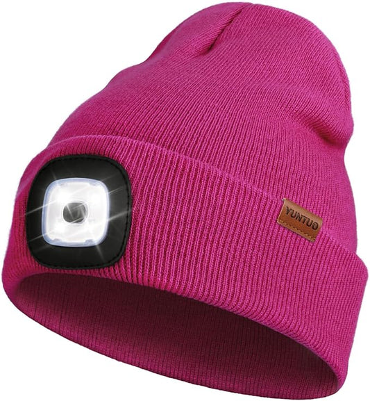 YunTuo LED Beanie with The Light, Unisex USB Rechargeable Headlamp Winter Knitted Cap Gifts for Men Dad Husband Him