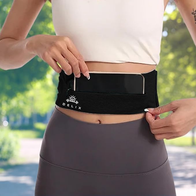 DELIX Adjustable 3 Pocket Lightweight Running Belt with Zipper for Women and Men from 24" to 38" Waist for Cell Phone, Money | Anti-Theft Travel Waist Bag