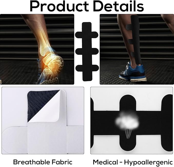 30 Pcs Tape for Achilles Tendon, Waterproof Adhesive Precut Achilles Tendon Ankle Athletic Tape Latex Free for Achilles Tendon Muscle Support (Black)