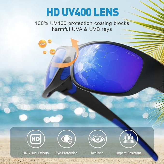 DEAFRAIN Polarized Sports Sunglasses for Men Women Driving Fishing Cycling Running UV Protection