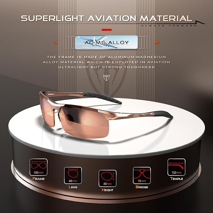 ATTCL Men's Fashion Driving Polarized Sunglasses for Men - Al-Mg metal Ultralight Frame