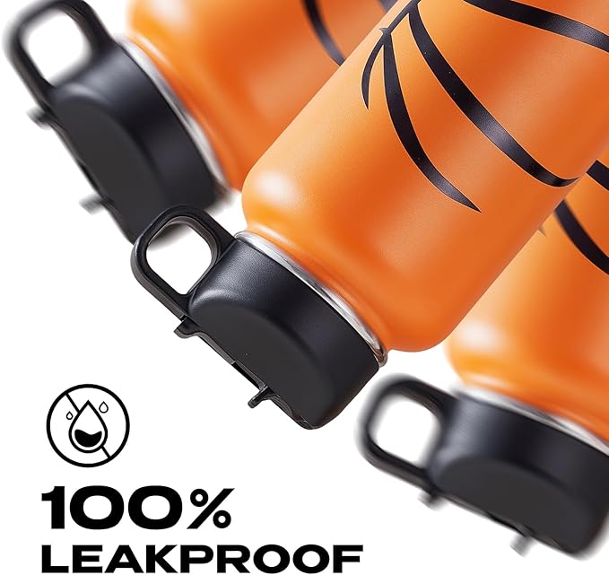 Basketball Water Bottles for Boys 32 oz and 100 PCS Basketball Stickers Sports Insulated Stainless Steel Water Bottle Basketballs Accessories Stuff Gear Gifts For 8-12 12-14 Player