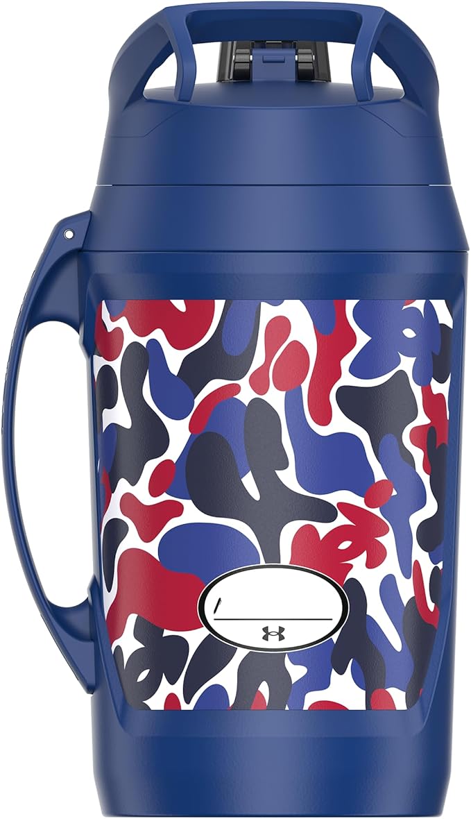 Under Armour Half Gallon Water Bottle Insulated, 64oz Insulated Water Bottle with Handle, Fence Hook, Leak Resistant, for Baseball, Football & More, Royal Hypercamo