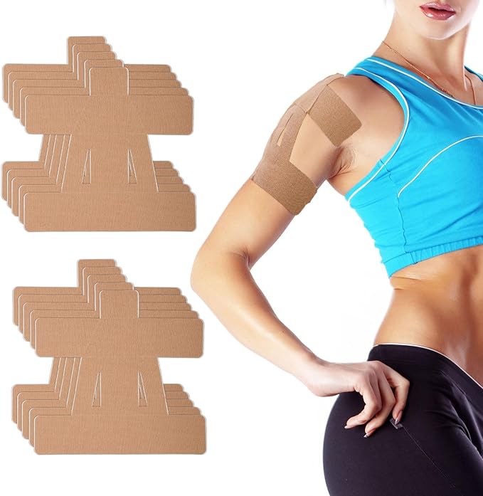 10pcs Precut Tape for Shoulder, Breathable & Latex-Free Athletic Tape for Shoulder Muscle Support & Stability, Elastic Self-Adhesive Sports Patch Strips Fit Men Women Supplies(Beige)