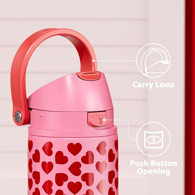 24 oz Valentine's Day Water Bottle: Meoky Stainless Steel Heart Water Bottle with 2-in-1 Straw and Spout Lid - Leak Proof, Fits in Car Cup Holder, Valentines Day Gifts for Her Women Wife Girls, Lovie
