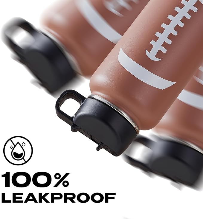 Football Water Bottles for Boys 32 oz and 100 PCS Football Stickers Sports Insulated Stainless Steel Water Bottle Footballs Accessories Stuff Gear Gifts For 8-12 12-14 Player