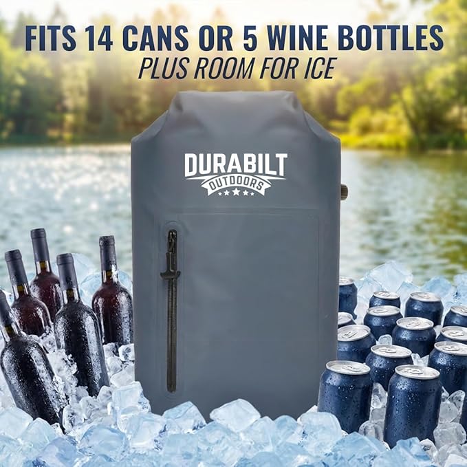 20L Waterproof Cooler Roll Top Backpack Sack, Heavy-Duty Soft Insulated Bag Doubles as Dry Bag, Holds 14+ Cans and Room for ice, Ideal for Boating, Fishing, Kayaking, Hiking, Beach, Camping