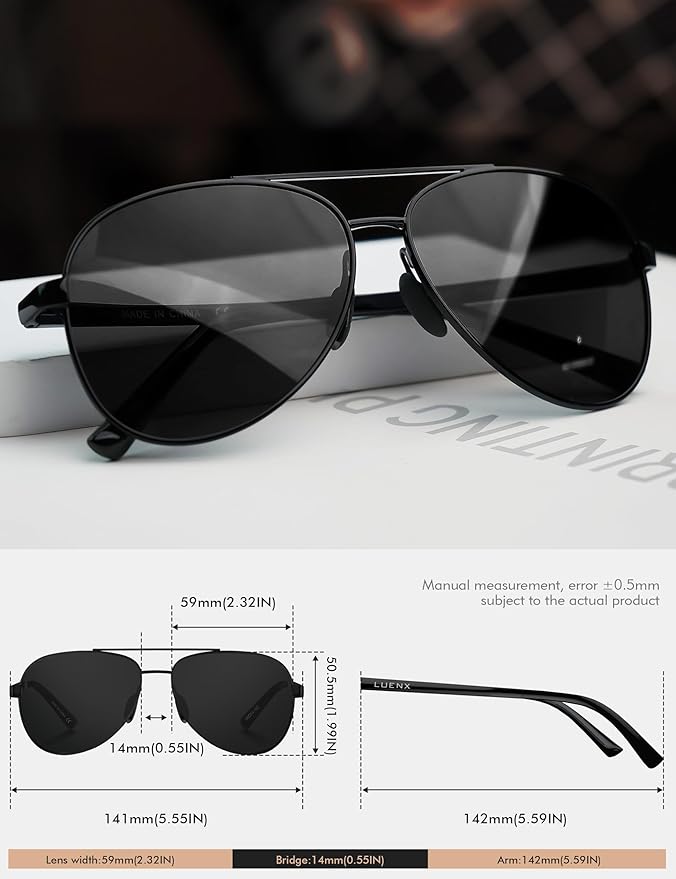 LUENX Aviator Sunglasses for Men Women Polarized - UV400 Protection, Stylish Shades, Driving, Outdoor Activities