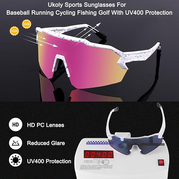 Ukoly Baseball Sunglasses For Men Women,Sports Sunglasses For Baseball Running Cycling UV400 protection TR90 Frame 615