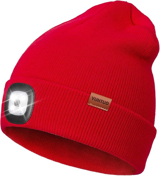 YunTuo LED Beanie with The Light, Unisex USB Rechargeable Headlamp Winter Knitted Cap Gifts for Men Dad Husband Him