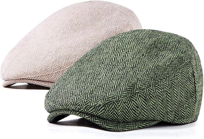 LADYBRO 2Pack Adjustable Newsboy Hats for Men Flat Cap Irish Cabbie Wool Blend Tweed