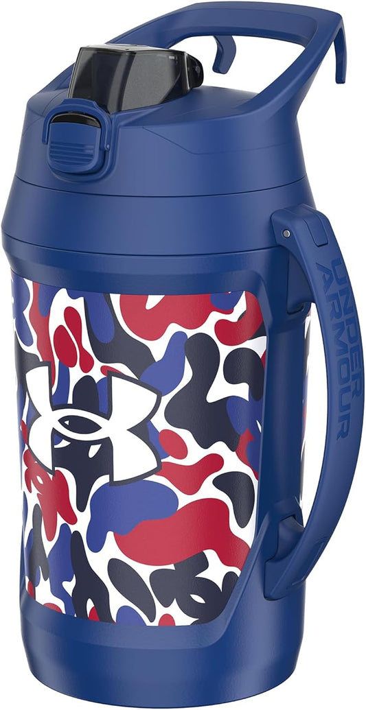 Under Armour Half Gallon Water Bottle Insulated, 64oz Insulated Water Bottle with Handle, Fence Hook, Leak Resistant, for Baseball, Football & More, Royal Hypercamo