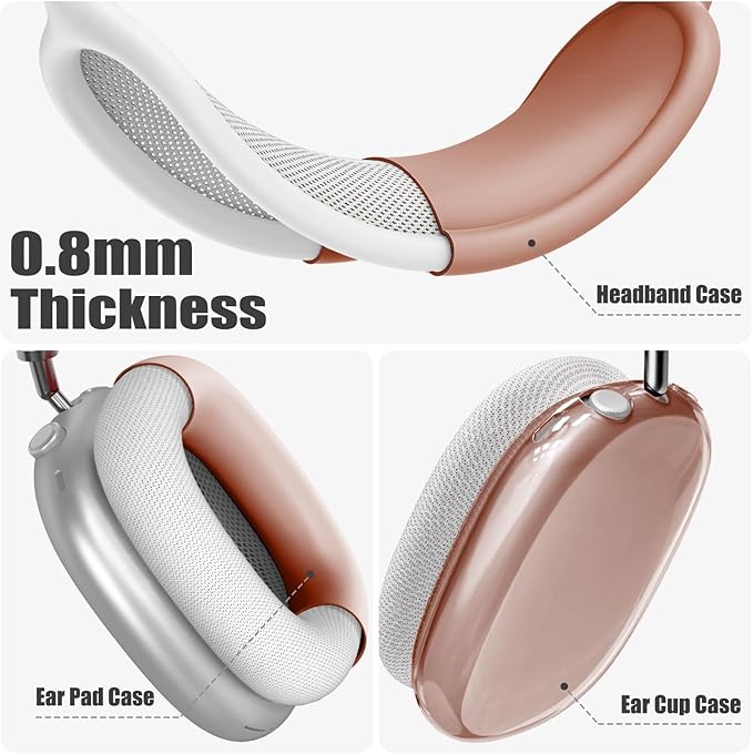 4 in 1 Set Case for AirPods Max Headphones, Anti-Scratch Sweat-Proof Ear Pad Covers/Ear Cups Cover/Headband Covers Protector for Apple AirPods Max 2024 USB-C /2020 Lightning (Dune Brown)
