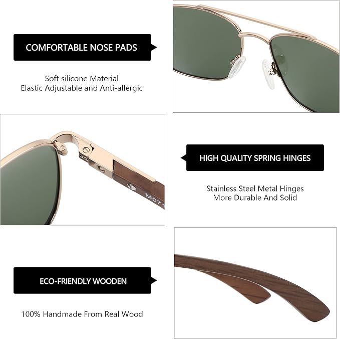 ZENOTTIC Aviator Wood Polarized Sunglasses for Men 100% UV Protection Fishing Driving Golf