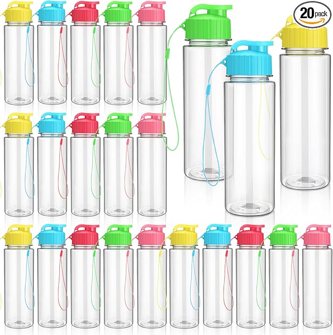 Mifoci 20 Pieces Water Bottle Bulk 17 oz Plastic Water Bottles Bulk Gym Sports Adults Reusable Large Bottles with Leak Proof Flip Top for Party Outdoor(Regular Style,Stylish Colors)