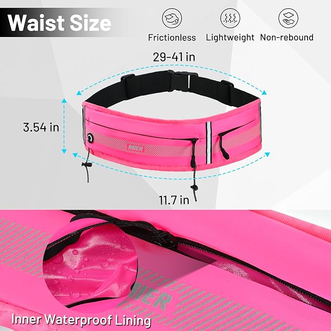 MIER Running Belt for Men Women Slim Fanny Pack Phone Holder Jogging Pouch with Marathon Bib Clip Runner Waist Pack for Walking Cycling for Keys, Cards & Essentials (Pink)
