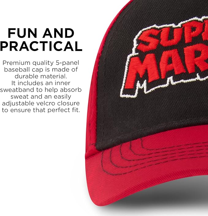 Nintendo Boys Baseball Cap, Super Mario Adjustable Kids Hat for Ages 4-7