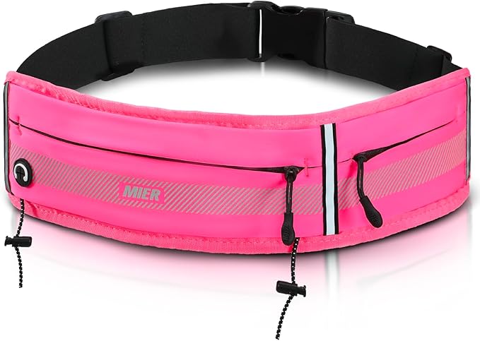 MIER Running Belt for Men Women Slim Fanny Pack Phone Holder Jogging Pouch with Marathon Bib Clip Runner Waist Pack for Walking Cycling for Keys, Cards & Essentials (Pink)