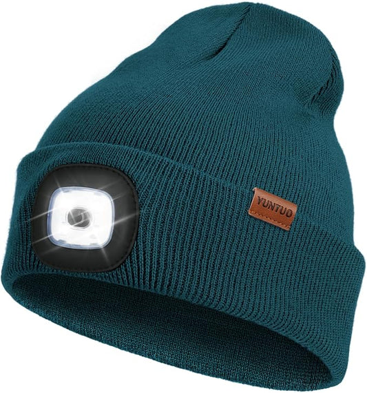YunTuo LED Beanie with The Light, Unisex USB Rechargeable Headlamp Winter Knitted Cap Gifts for Men Dad Husband Him