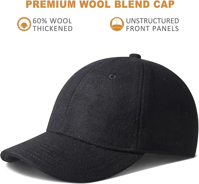 GADIEMKENSD Unstructured Wool Baseball Caps Winter Warm Hat Adjustable