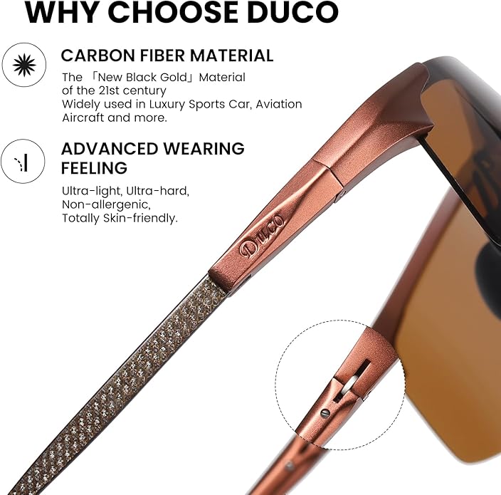 DUCO Mens Sunglasses Polarized Sports Fishing Running Driving Carbon Fiber Sunglasses for Men UV400 Protection DC8277