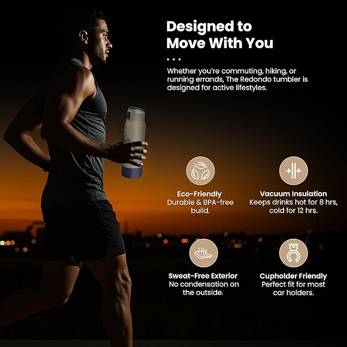 Quiksilver Redondo 26oz Double Wall Stainless Steel Water Bottle, Reusable Sports Bottle with Leak-Proof Lid, Non-Slip Rubber Base, Carrier Handle, insulated Tumblers, 24H Hot & Cold Beverage