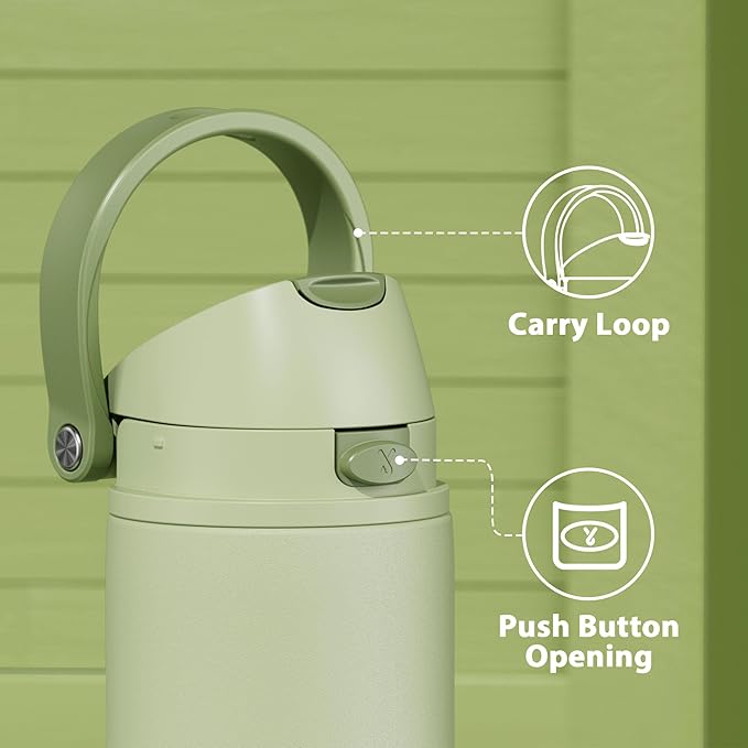 24 oz Insulated Water Bottle with Straw: Meoky Stainless Steel Metal Water Bottle with 2-in-1 Lid - Leak Proof, Cold for 24 Hours, Protective Silicone Base, BPA-Free for Sports Travel Car, Sage