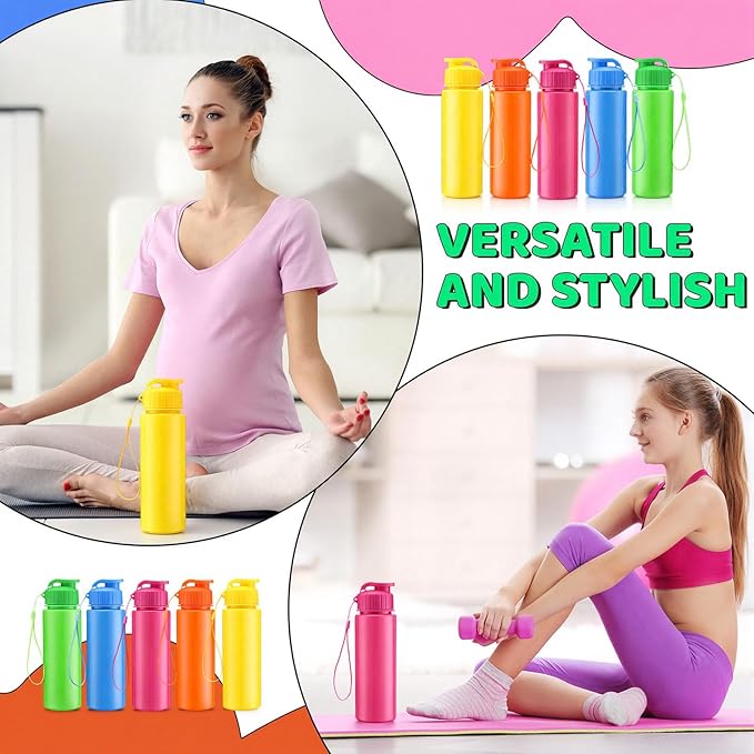 Domensi 50 Pieces Plastic Water Bottle Bulk 17 oz Sports Adults Reusable Large Water Bottles with Leak Proof Flip Top for Adults Fitness (Vivid Colors)