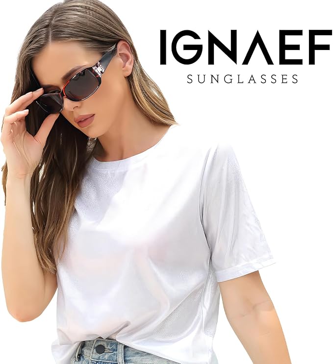 IGnaef Polarized Sunglasses for Women, Trendy Wrap Around Jackie-O Style with Butterfly Decoration IF022