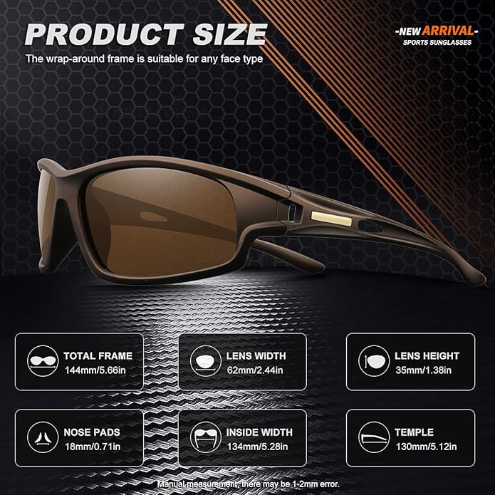 Polarized Sports Sunglasses for Men 100% UV Protection Wrap Around Unbreakable Sun Glasses for Fishing Driving