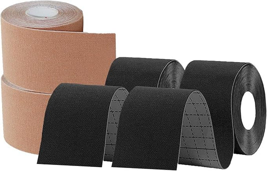 4 Pack Kinesiology Tape 16ft Latex Free Elastic Waterproof Breathable Athletes Sports Tape for Knees, Ankles, Elbow, Pain Relief and Shoulder Muscle (Black, Skin)