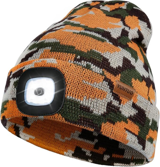 YunTuo LED Beanie with The Light, Unisex USB Rechargeable Headlamp Winter Knitted Cap Gifts for Men Dad Husband Him