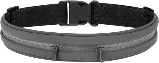 MoKo Sports Running Belt,Outdoor Dual Pouch Sweatproof Reflective Slim Waist Pack,Fitness Workout Belt Fanny Pack Compatible with iPhone 11/11 Pro Max/X/Xr/Xs Max/8/7, Galaxy Note 10/10 Plus, S20/S10