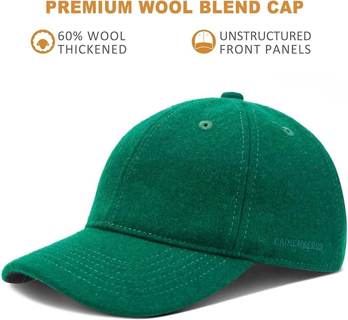 GADIEMKENSD Unstructured Wool Baseball Caps Winter Warm Hat Adjustable