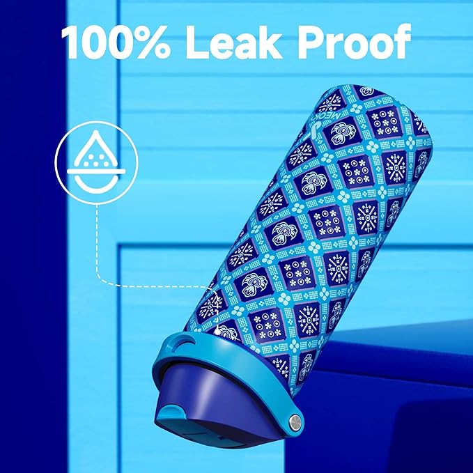 24 oz Insulated Water Bottle for Men: Meoky Stainless Steel Water Bottle with Holder and Shoulder Strap - Leak Proof, Cold for 24 Hours, Fits in Car Cup Holder, BPA-Free for Sports Travel, Blue Faith