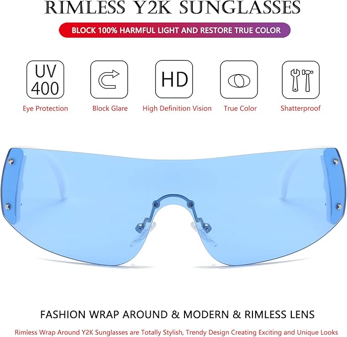 AIEYEZO Oversized Y2K Sunglasses for Women Men Trendy Retro Wrap Around Big Shield Sun Glasses