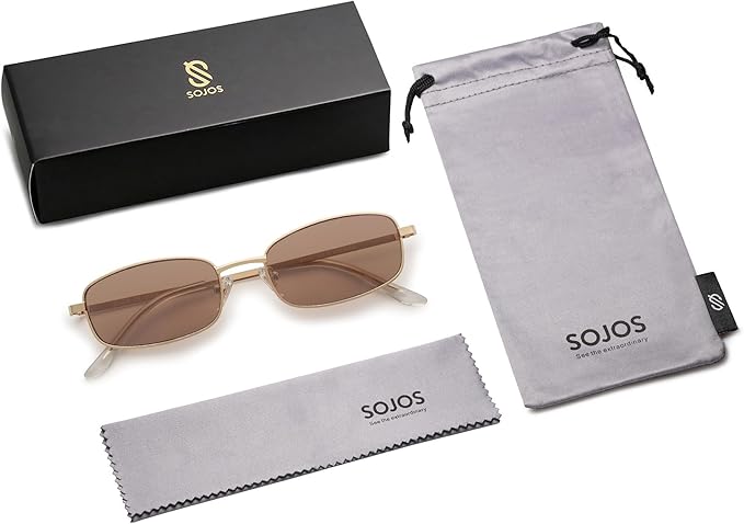 SOJOS Trendy Small Y2k Rectangle Sunglasses Womens Mens, Retro Narrow Chic Thin Skinny Sunnies SJ1187