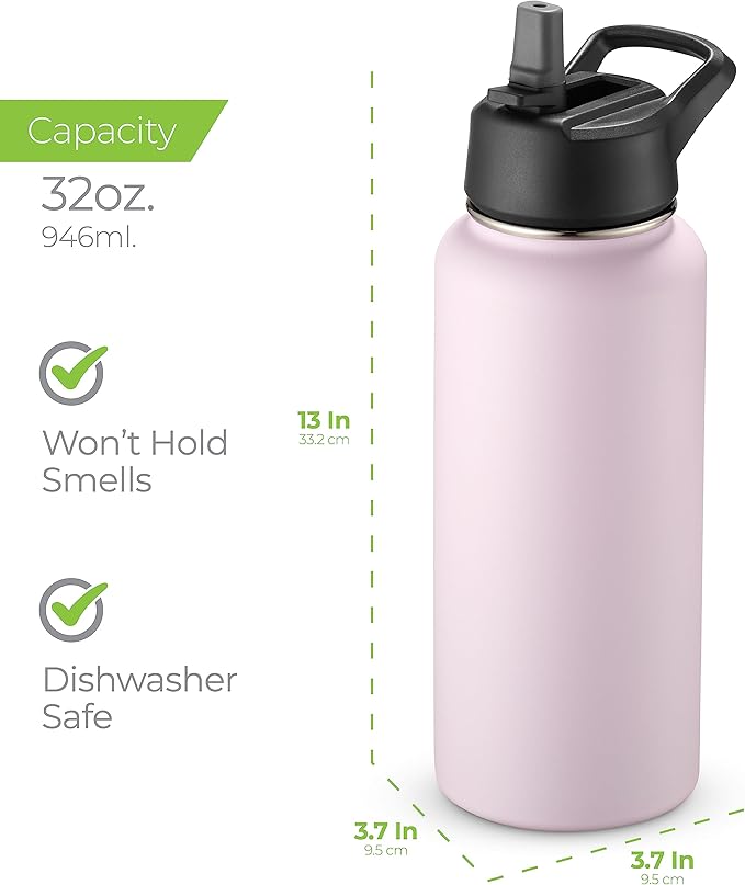 SIPX™ 32 oz Insulated Water Bottle with 3 Lids – Leakproof Stainless Steel, Triple Insulated – Cold 24 Hours/Hot 12 Hours – Durable Bottle for School, Gym, Travel – Purple