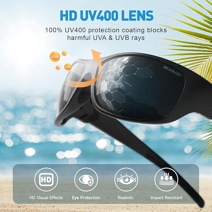 DEAFRAIN Polarized Sports Sunglasses for Men Women Driving Fishing Cycling Running UV Protection