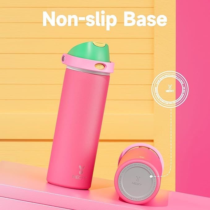 24 oz Insulated Water Bottle for Women: Meoky Stainless Steel Water Bottle with 2-in-1 Straw and Spout Lid - Leak Proof, Cold for 24 Hours, Fits in Car Cup Holder, BPA-Free for Sports Travel, Ruby