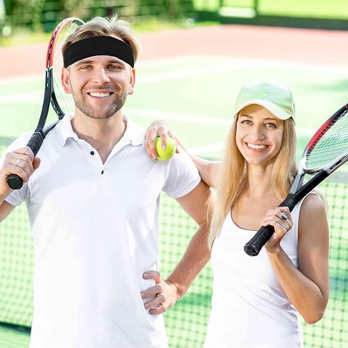 4 Pack Sweatbands Sports Headband for Men and Women, Moisture Wicking Athletic Workout Headband for Running, Tennis, Basketball, Yoga, Gym Stretchy Unisex Sweatband