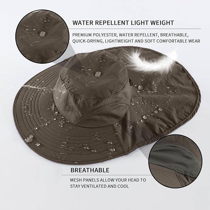 Home Prefer Outdoor UPF50+ Sun Hat Wide Brim Mesh Fishing Hat with Neck Flap