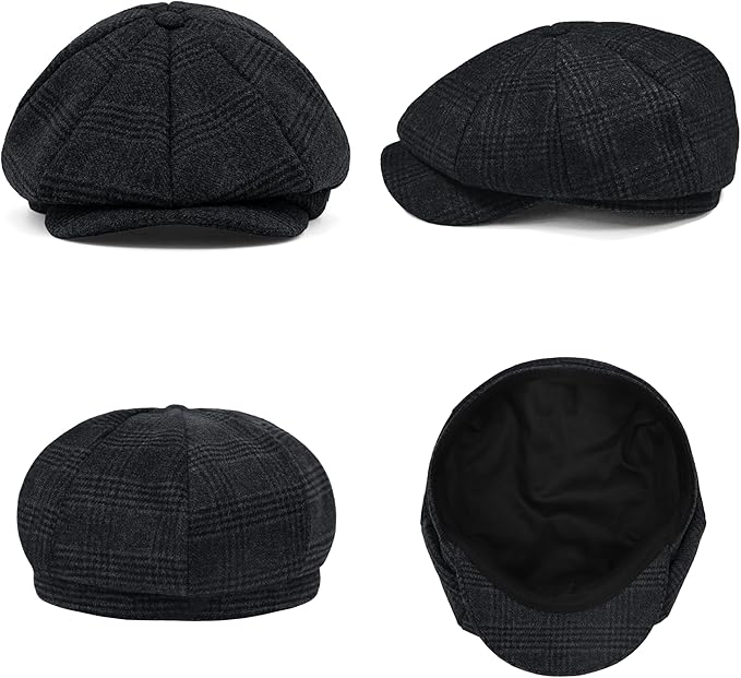 KUJUHA Wool Newsboy Cap for Men Flat Irish Cabbie Ivy Gatsby Newsboy Driving Hat Hunting Cap