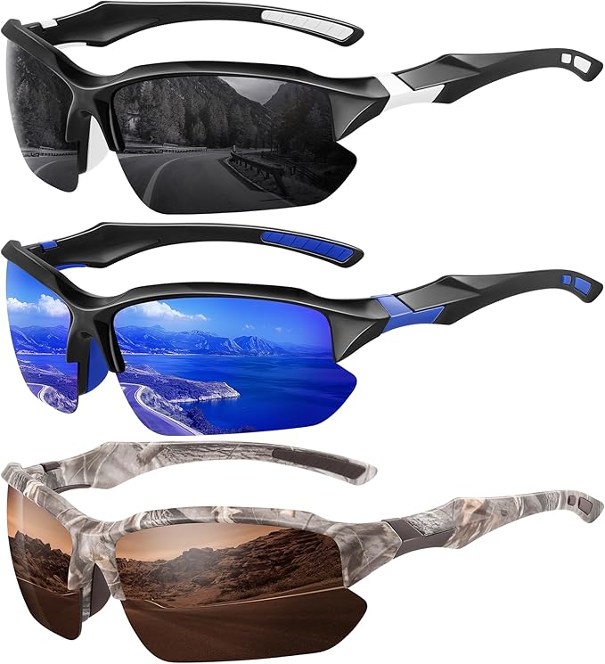 XVXV Polarized Sports Sunglasses for Men - UV Protection Half Frame Sun Glasses for Running Fishing