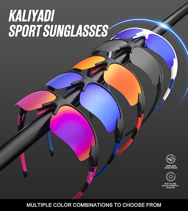 KALIYADI Sports Sunglasses for Men, Polarized Sun Glasses for Men Women Youth Baseball Softball with UV Protection