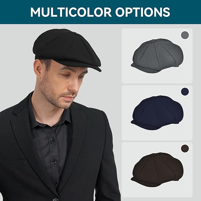 POUDAY Wool Blend Newsboy Cap for Men Irish Cap Newsboy Hat Newsies Cabbie Hat