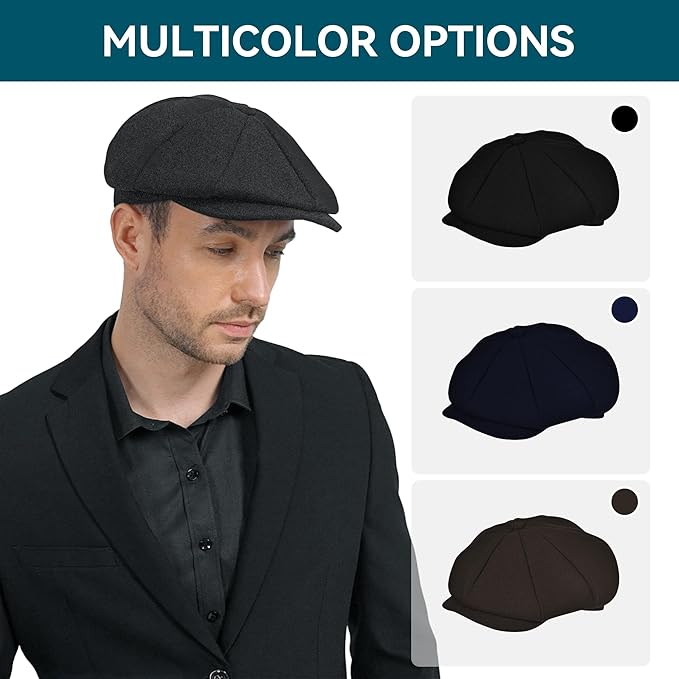 POUDAY Wool Blend Newsboy Cap for Men Irish Cap Newsboy Hat Newsies Cabbie Hat