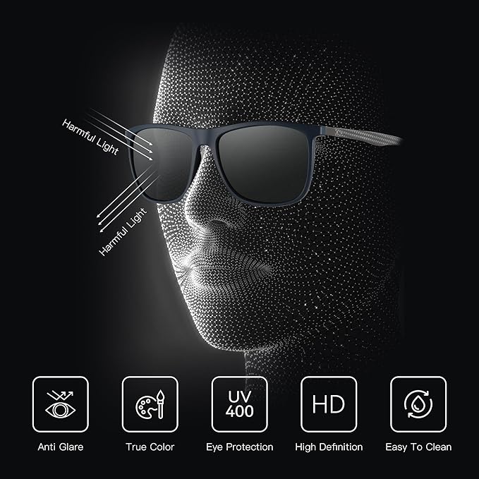 ZENOTTIC Square Polarized Sunglasses for Men Ultralight Carbon Fiber Sun Glasses Driving Fishing Golf Sports UV400 Protection