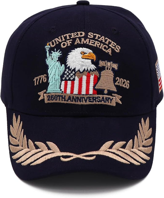 250 Anniversary USA Hat United States 250th Year American Anniversary Hat Patriotic Embroidered Baseball Caps for Men Women