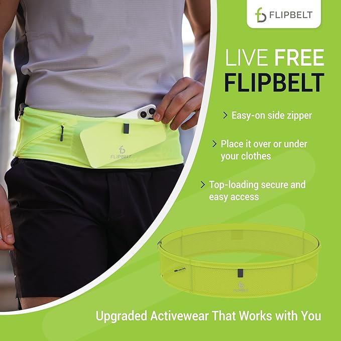 FlipBelt Lightweight Running Air Belt, Fitness and Running Fanny Pack for Women and Men, Non Chafing Waist Band Pack for Phone, Keys, Money, Moisture Wicking Storage Belt, USA Company